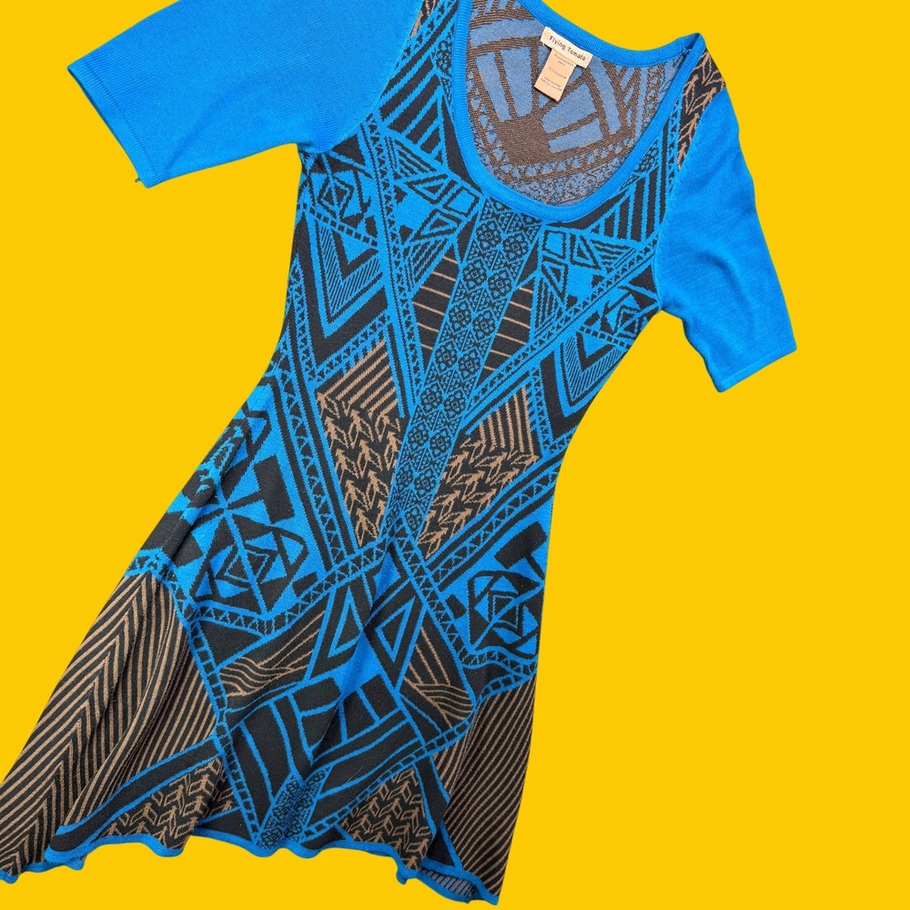 Flying Tomato Knit Dress Woman S Blue Geometric Tribal Boho  SW3064-1